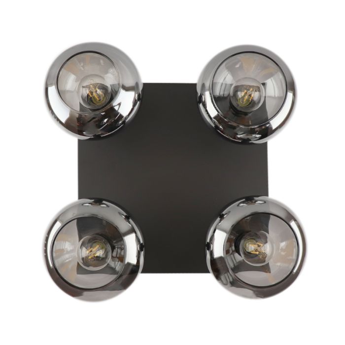 Design vierkante plafondspot Skip, zwart, glas, 4L