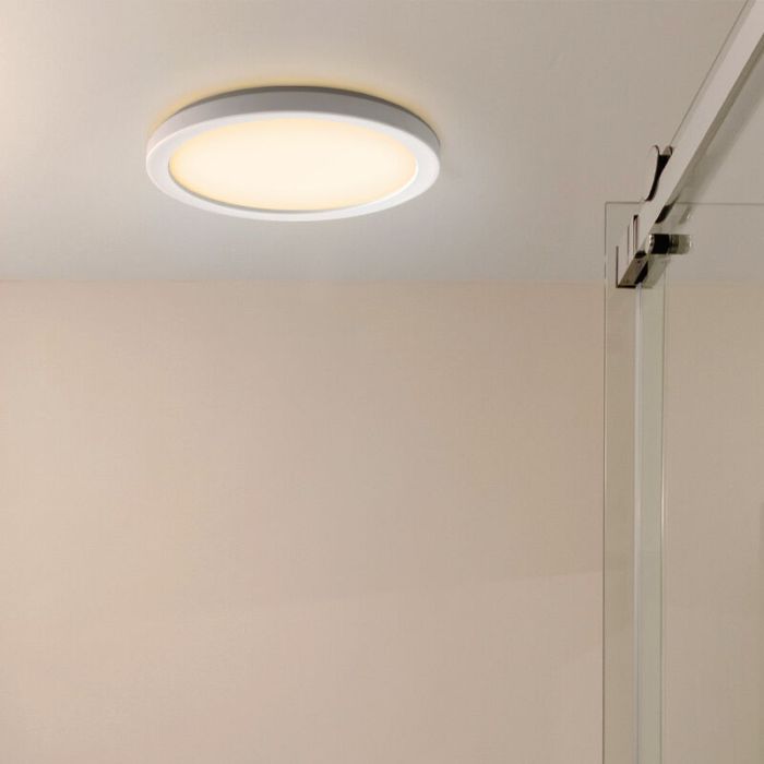 Witte badkamer plafondlamp Shivani, rond, IP44, 8W, 3000K LED
