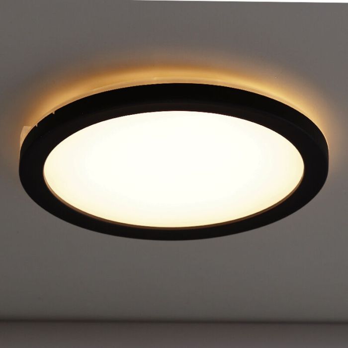 Zwarte badkamer plafondlamp Shivani, rond, IP44, 8W, 3000K LED
