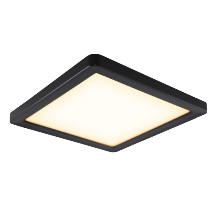 Zwarte badkamer plafondlamp Shivani, vierkant, IP44, 15W, 3000K LED