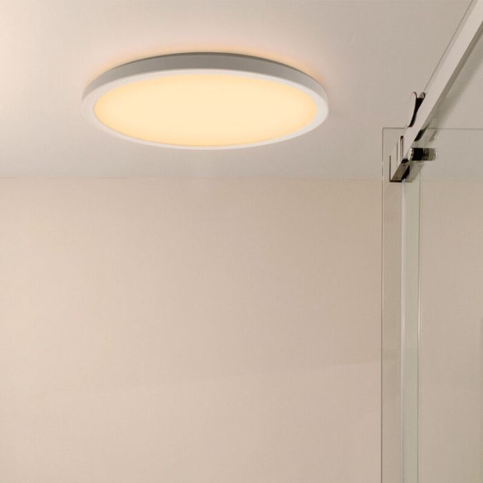 Witte plafonnière Shona, rond, 3-staps dimbaar, 18w, 3000K LED