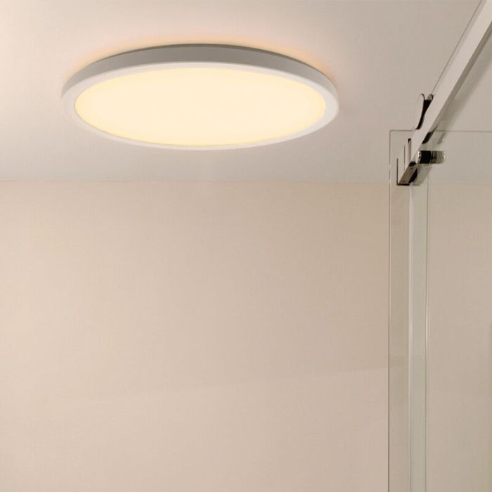 Witte plafonnière Shona, rond, 3-staps dimbaar, 22w, 3000K LED