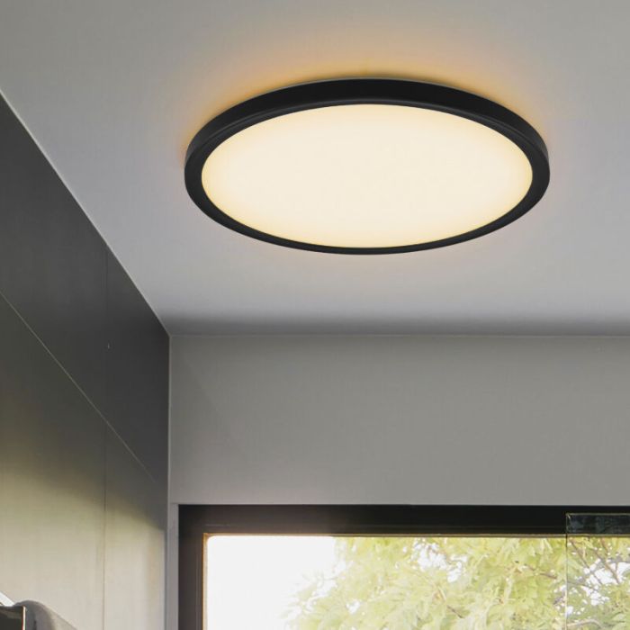 Zwarte plafonnière Shona, rond, 3-staps dimbaar, 18w, 3000K LED