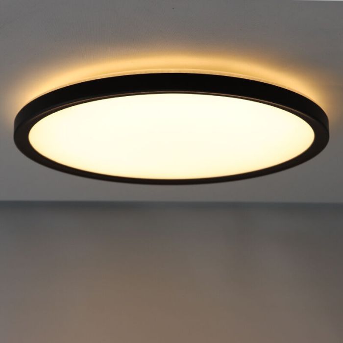 Zwarte plafonnière Shona, rond, 3-staps dimbaar, 18w, 3000K LED