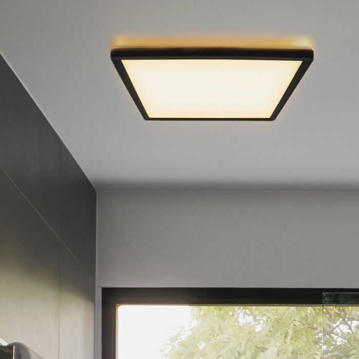 Zwarte plafonnière Shona, vierkant, 3-staps dimbaar, 18w, 3000K LED