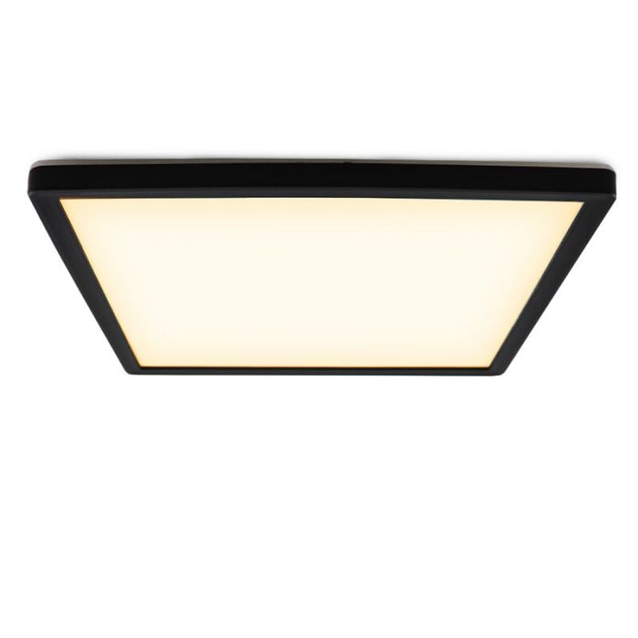 Zwarte plafonnière Shona, vierkant, 3-staps dimbaar, 22w, 3000K LED