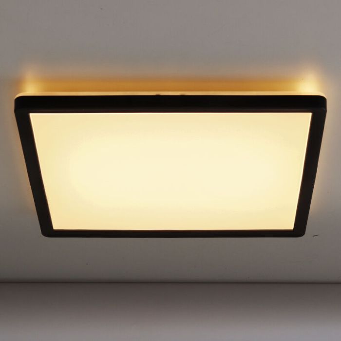 Zwarte plafonnière Shona, vierkant, 3-staps dimbaar, 22w, 3000K LED