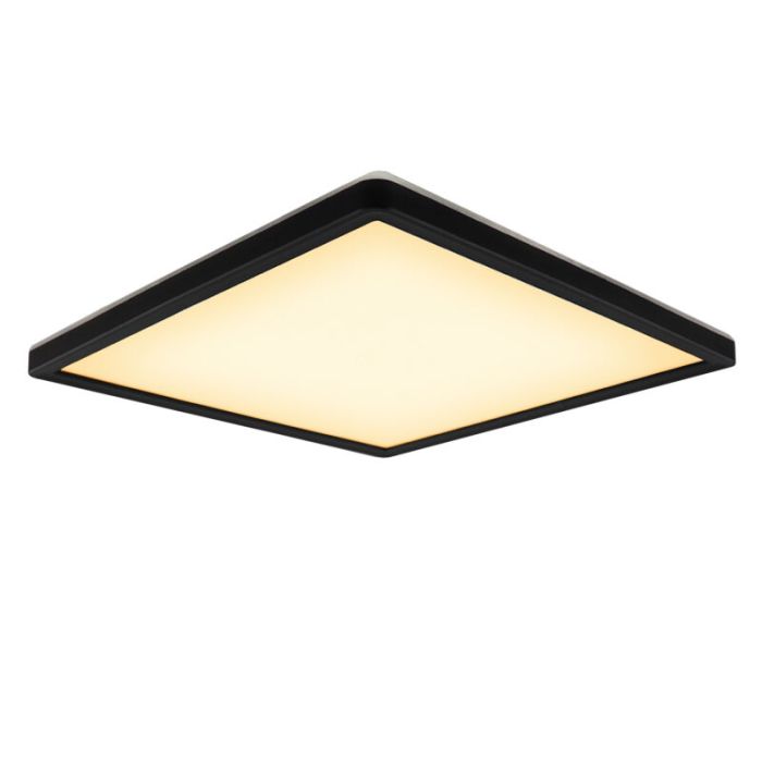 Zwarte plafonnière Shona, vierkant, 3-staps dimbaar, 22w, 3000K LED