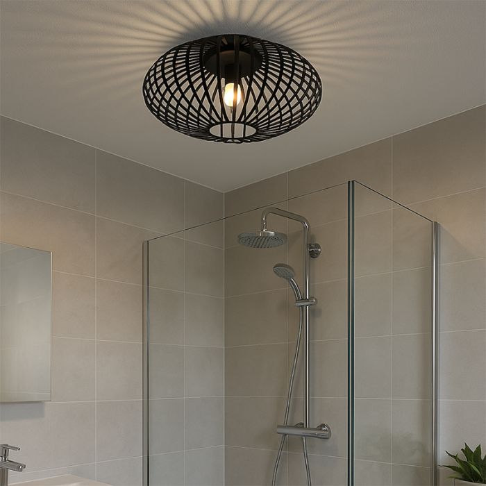 Industriële badkamer plafondlamp zwart, Lieve, IP44