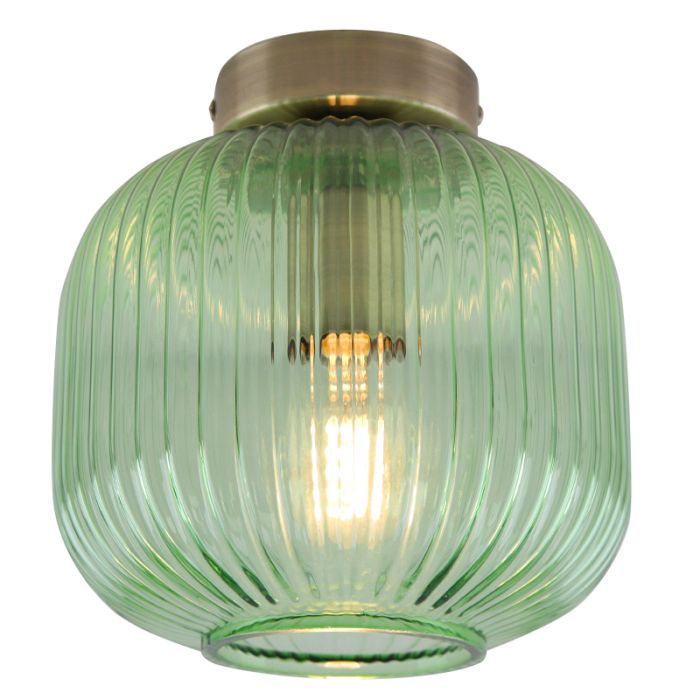 Groene plafondlamp Charlois, glas, retro