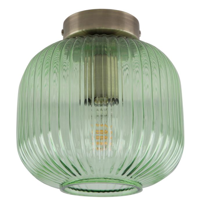 Groene plafondlamp Charlois, glas, retro