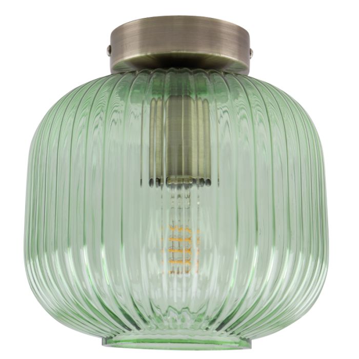 Groene plafondlamp Charlois, glas, retro