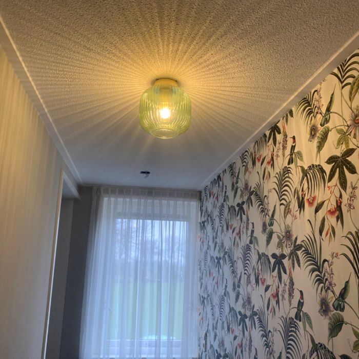 Groene plafondlamp Charlois, glas, retro