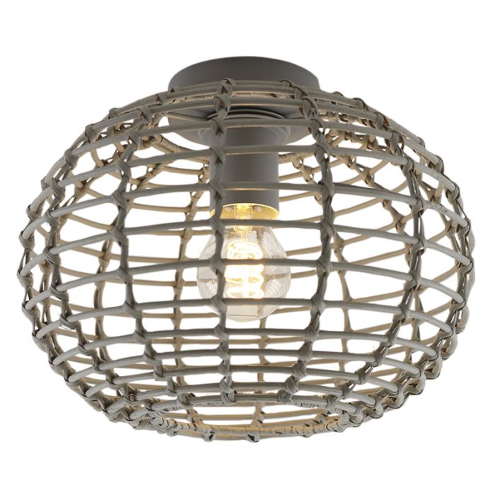 Rotan plafondlamp grijs, Roza