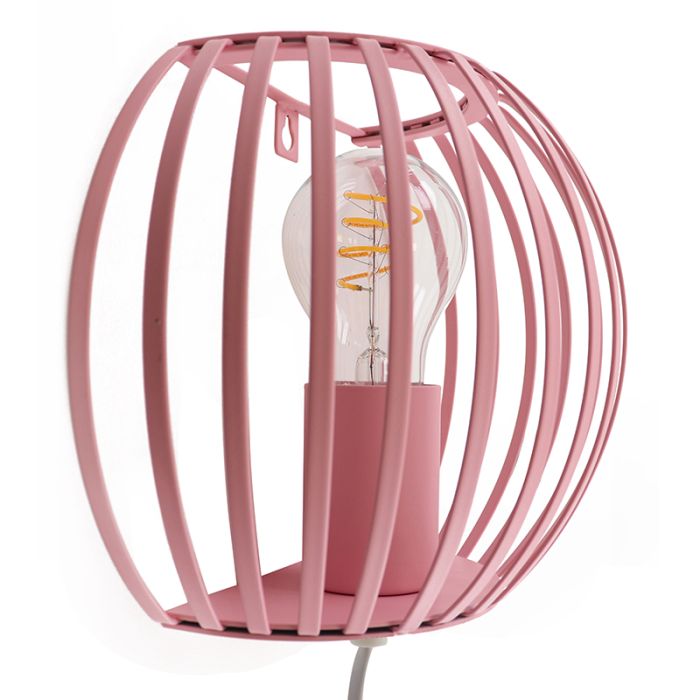 Industriële wandlamp roze, Lieve, met schakelaar