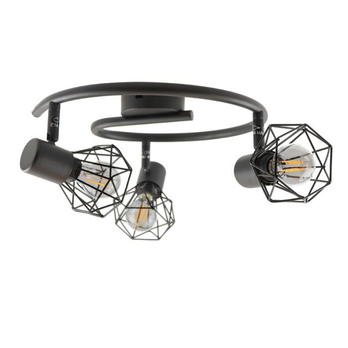 Industriële plafondspot Jaylano, zwart, rond, 3L