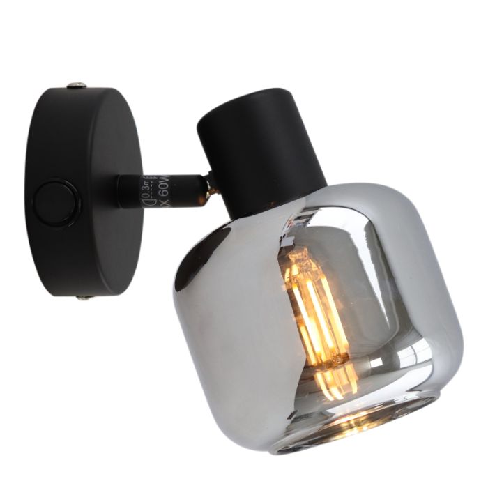 Zwarte wandspot Craig, glas, modern