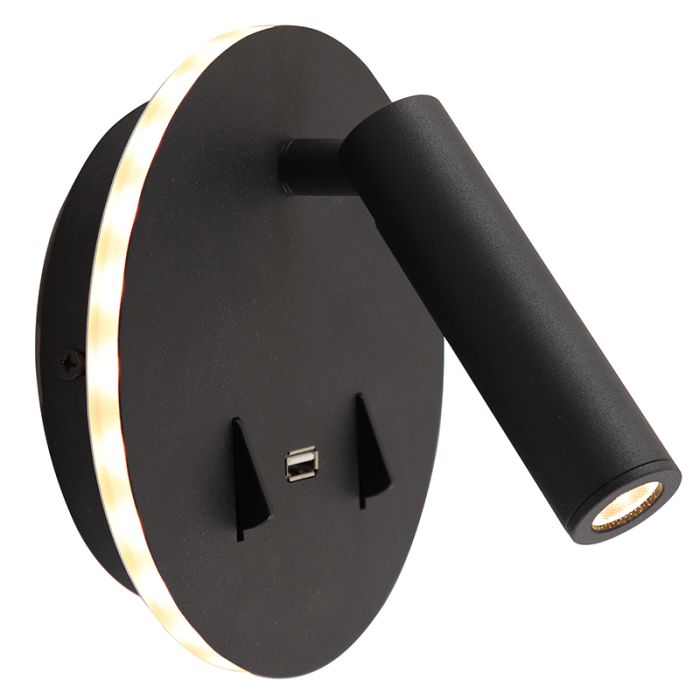 Moderne wandlamp zwart, Alec, 9W, 3000K LED, met schakelaar