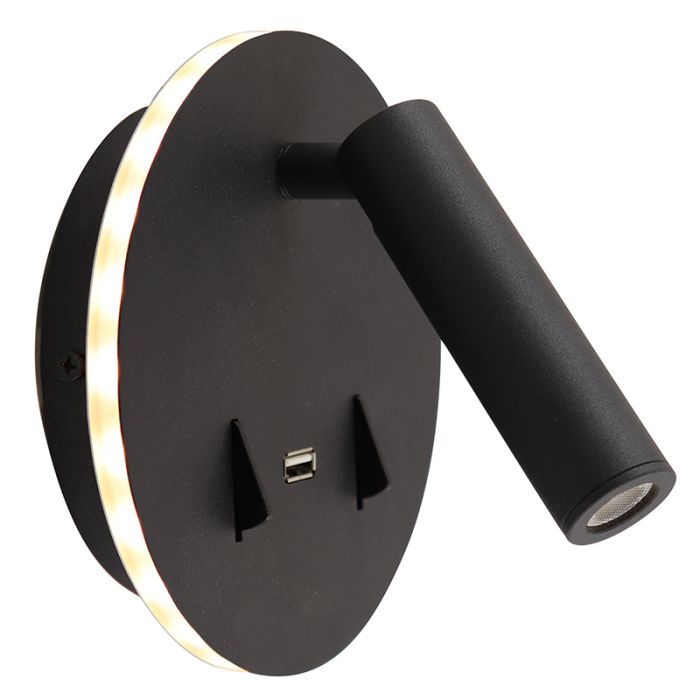 Moderne wandlamp zwart, Alec, 9W, 3000K LED, met schakelaar