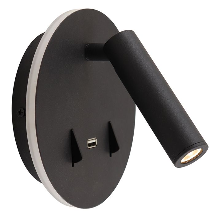 Moderne wandlamp zwart, Alec, 9W, 3000K LED, met schakelaar