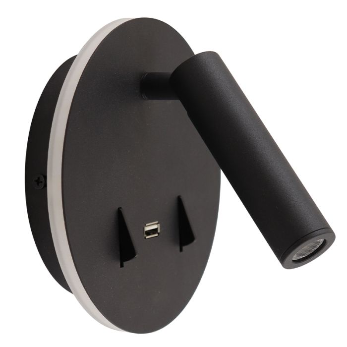 Moderne wandlamp zwart, Alec, 9W, 3000K LED, met schakelaar