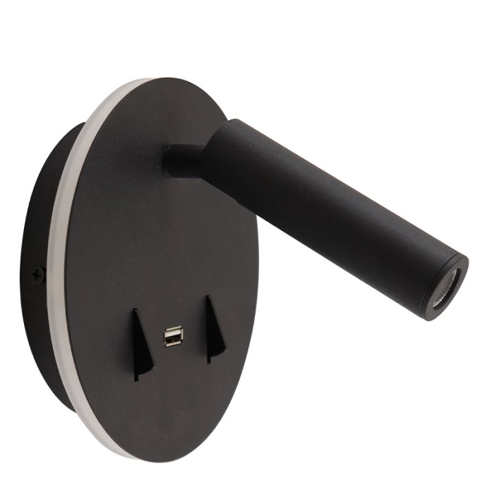 Moderne wandlamp zwart, Alec, 9W, 3000K LED, met schakelaar