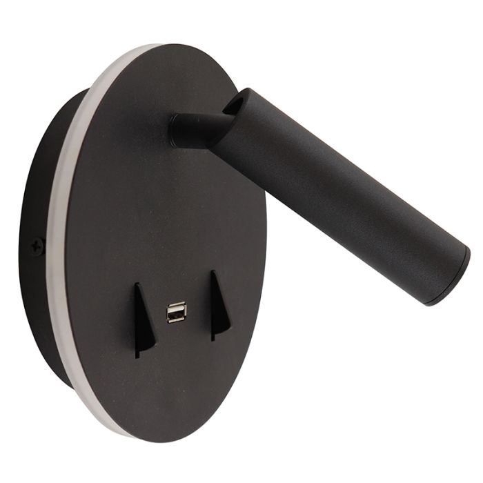 Moderne wandlamp zwart, Alec, 9W, 3000K LED, met schakelaar