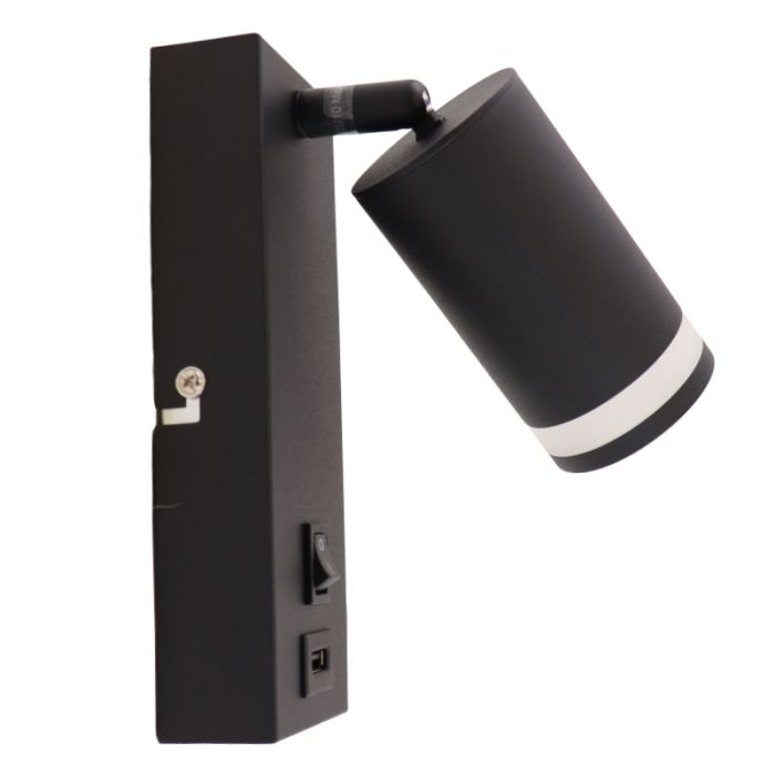 Moderne wandspot zwart, Tara, met schakelaar