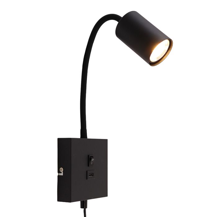 Moderne wandspot zwart, Tibor, met schakelaar