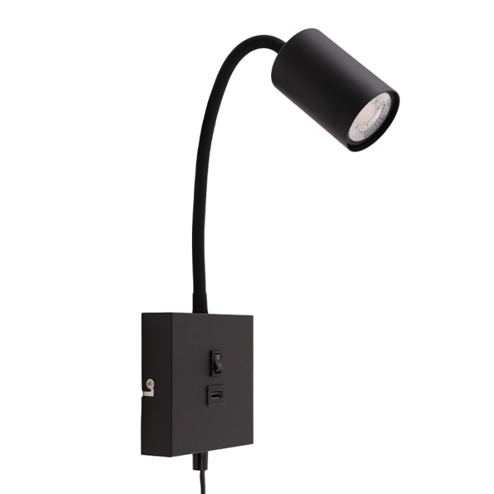 Moderne wandspot zwart, Tibor, met schakelaar