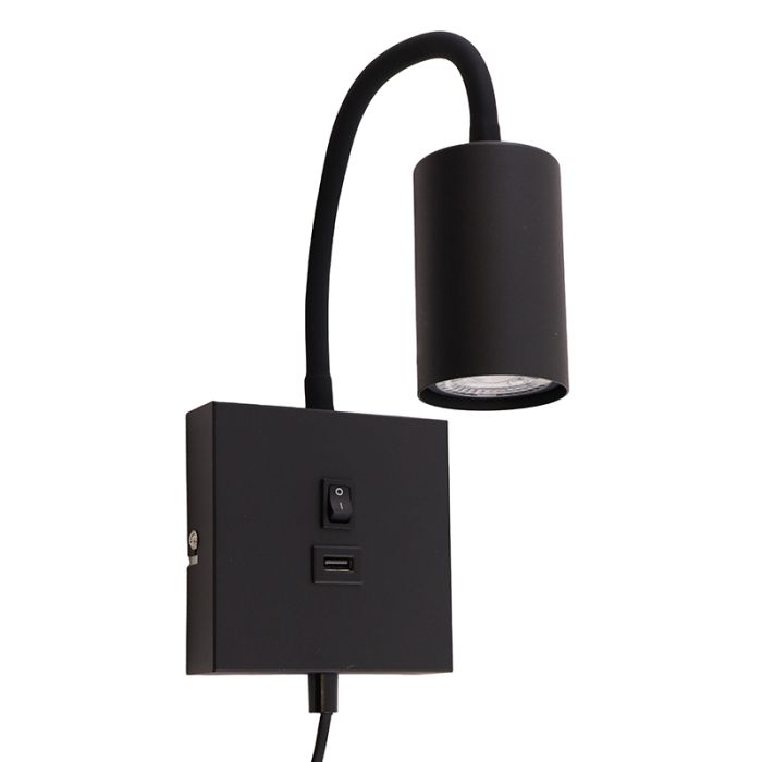 Moderne wandspot zwart, Tibor, met schakelaar