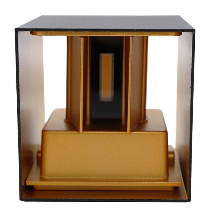 Up down wandlamp zwart met gouden binnenzijde, Dion, 6W, 2700K LED, IP65