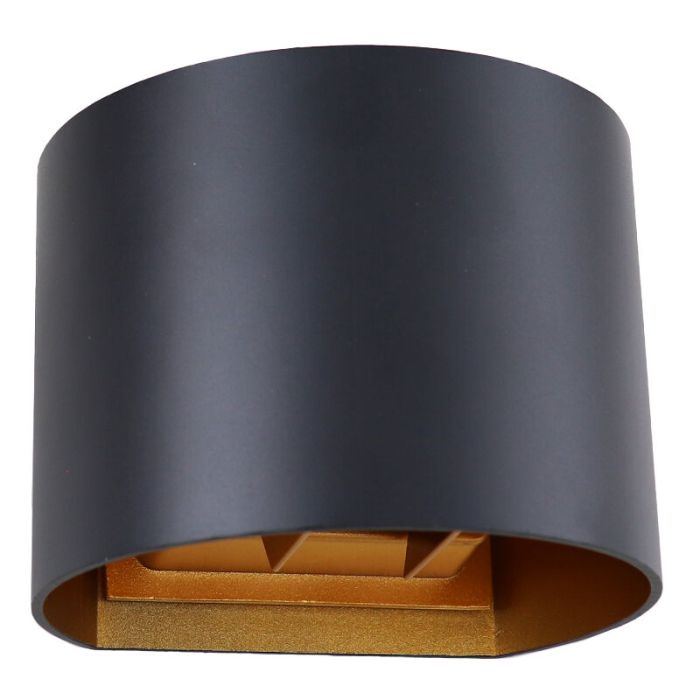 Up down wandlamp zwart met gouden binnenzijde, Dion, 6W, 2700K LED, IP65