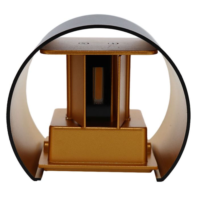Up down wandlamp zwart met gouden binnenzijde, Dion, 6W, 2700K LED, IP65