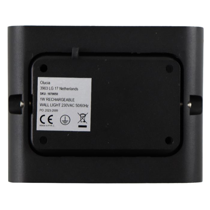 Moderne oplaadbare wandlamp zwart, Rodigo, 1W, 3000K LED, IP44