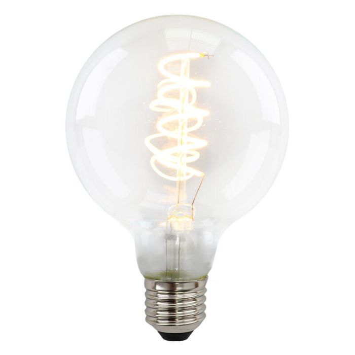 Dimbare Olucia E27 LED lamp, Tuelo, G95, 4W, transparant glas, 2700k