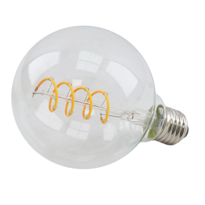 Dimbare Olucia E27 LED lamp, Tuelo, G95, 4W, transparant glas, 2700k