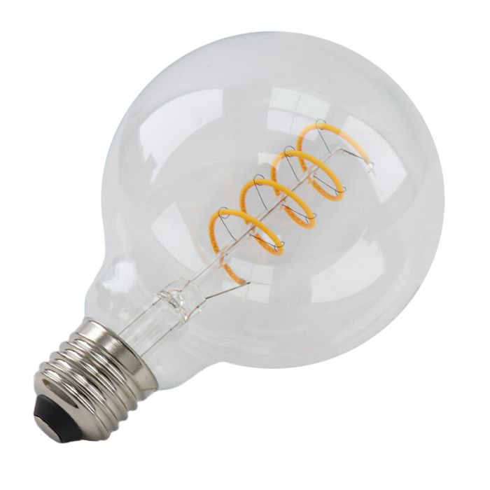 Dimbare Olucia E27 LED lamp, Tuelo, G95, 4W, transparant glas, 2700k