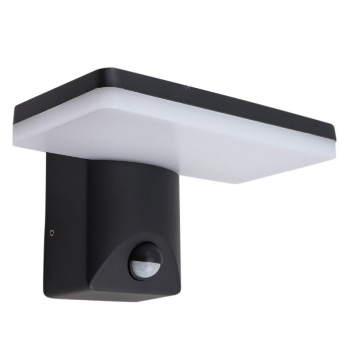 Moderne buiten wandlamp met bewegingssensor zwart, Loris, 12W, 2700K LED, IP44