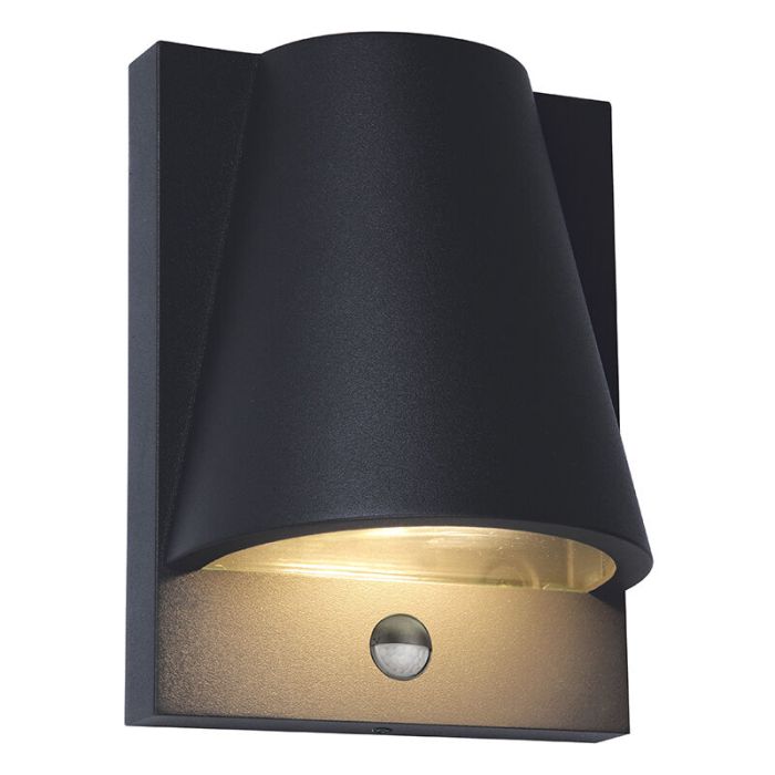 Moderne buiten wandlamp met bewegingssensor zwart, Luana, IP43