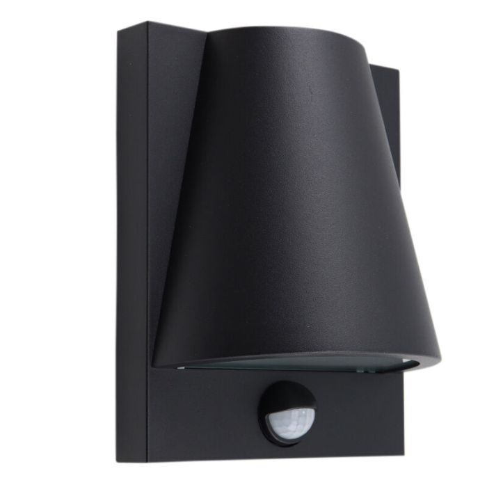 Moderne buiten wandlamp met bewegingssensor zwart, Luana, IP43