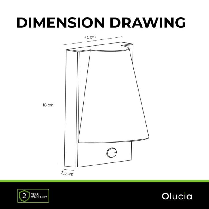 Moderne buiten wandlamp met bewegingssensor zwart, Luana, IP43