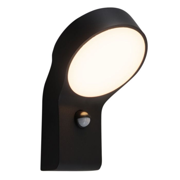 Moderne buiten wandlamp met bewegingssensor zwart, Tevfik, 9W, 3000K LED, IP44
