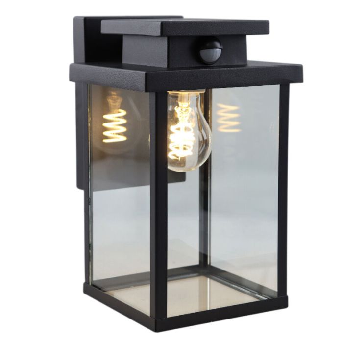 Moderne buiten wandlamp met bewegingssensor zwart, Jesca, IP44