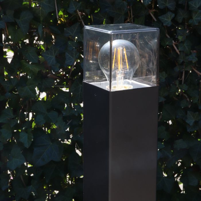 Zwarte staande buitenlamp Sanel, Smoke glas, 60cm