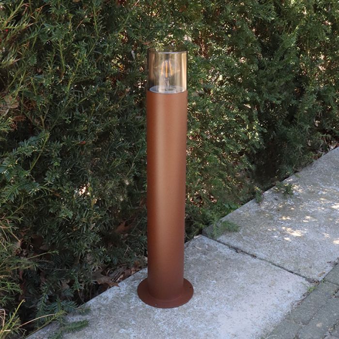 Roestkleur staande buitenlamp Sanel, Smoke glas, 60cm