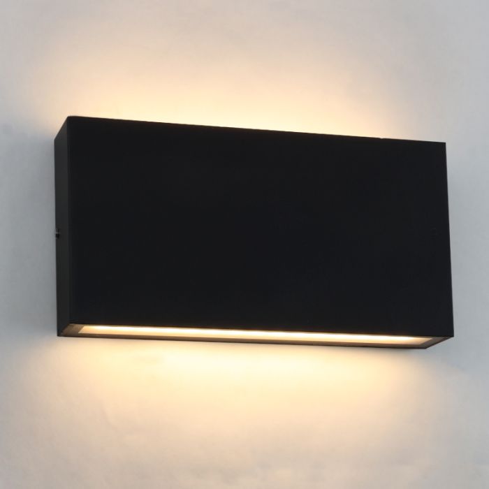 Zwarte up-down buitenlamp Cailey, met geïntegreerd LED, groot, rechthoekig