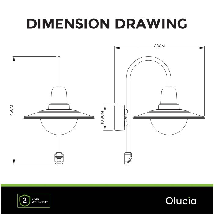 Klassieke buiten wandlamp met bewegingssensor zwart, Rolin, IP54