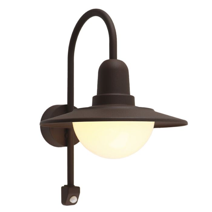 Klassieke buiten wandlamp met bewegingssensor roestkleurig, Rolin, IP54