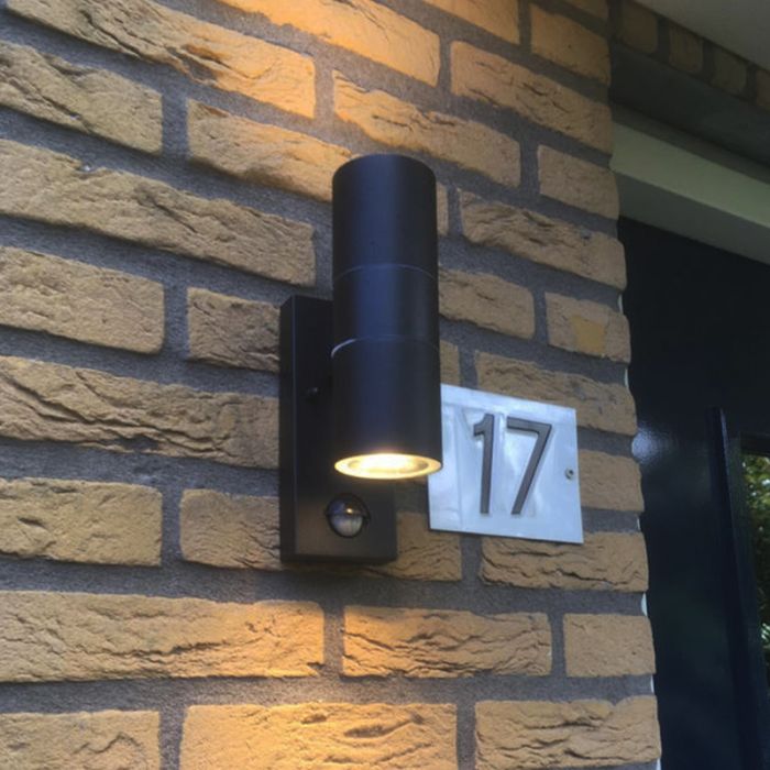 Pedro buitenlamp - Zwart, Met bewegingsmelder
